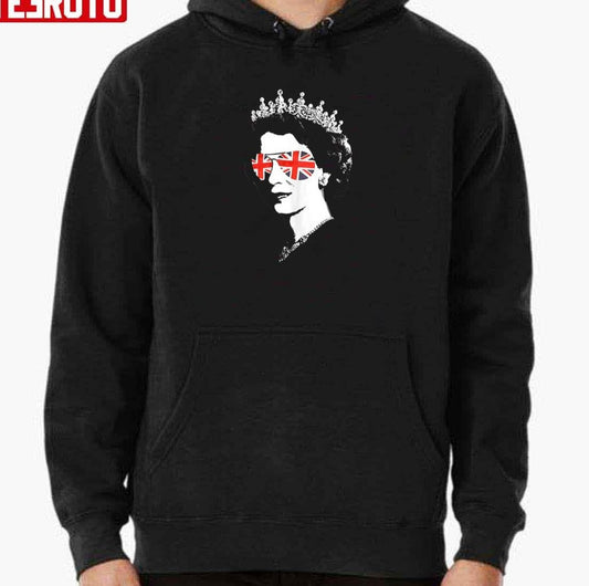 Queen Elizabeth II Sunglasses British Crown Union Jack Meme Graphic Unisex Hoodie