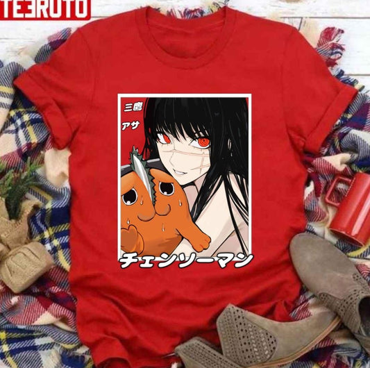 Asa Mitaka &amp; Pochita Chainsaw Man Colored Eyes Unisex T-shirt
