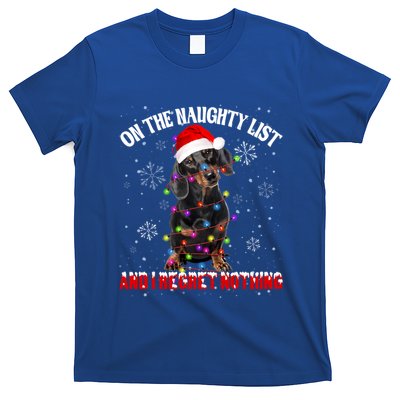 Dachshund Santa Hat On The Naughty List I Regret Nothing Gift T-Shirt