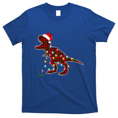 Funny Dinosaur Christmas Red Plaid Santa Lights Xmas Gift T-Shirt
