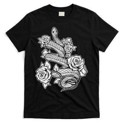 Gothic Snake With Roses Punk Gothic T-Shirt