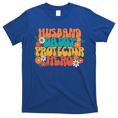Husband Daddy Protector Hero Retro Groovy Fathers Day Hippie Cute Gift T-Shirt