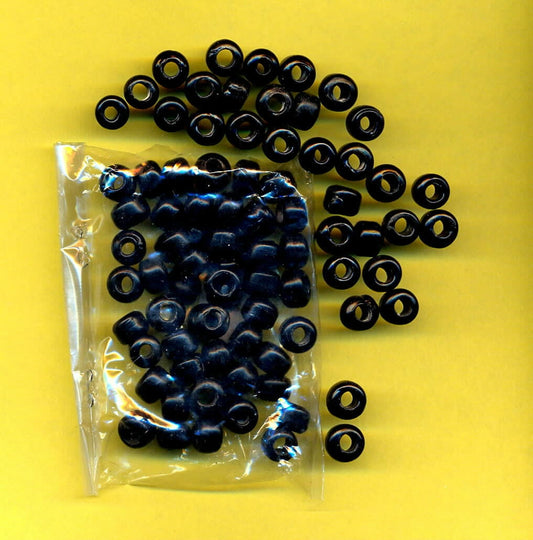 100 Glass 9x7mm Crow Beads, Black, Large Hole