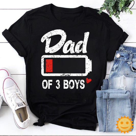 Dad Of 3 Boys Low Battery Vintage T-Shirt, Dad Shirt, Daddy Shirt, Fathers Day Shirt, Father's Day Shirt, Battery Shirt, Dad Lovers Shirt
