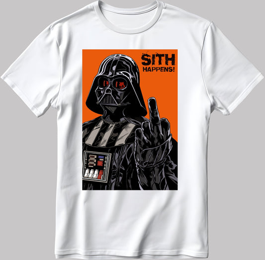 Star Wars Sith Happens! Hand Gesture Figure Short Sleeve White-Black Men's / Women's T Shirt E117