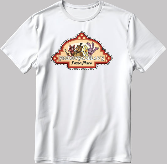 Freddyfazbear's Pizza Place Logo Short Sleeve White-Black Men's / Women's T Shirt E127