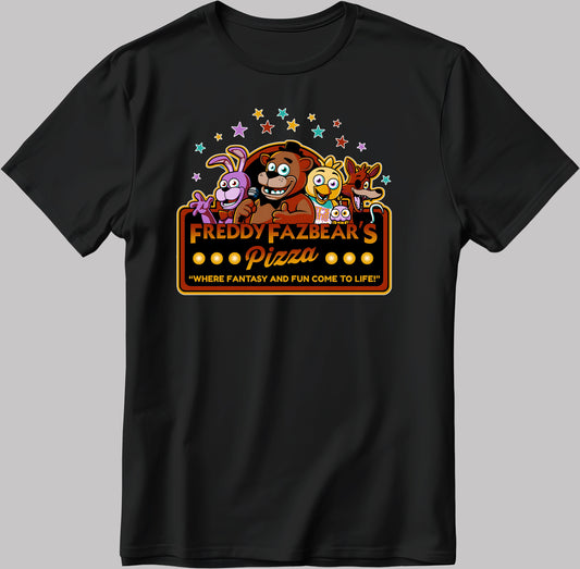 Freddyfazbear's Pizza Where Fantasy And Fun Short Sleeve White-Black Men's / Women's T Shirt E129
