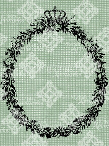 Digital Download Crown and Floral Royal Oval Frame Border, digi stamp, digis, Antique Illustration Add Photos or Text, Flowers