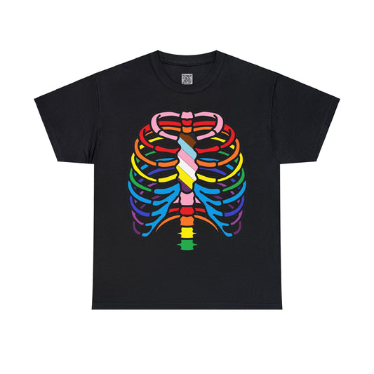 Rainbow Ribs, Pride In my Bones Flag, Anatomical Colored Ribcage Unisex Tee Shirt, Custom Unique
