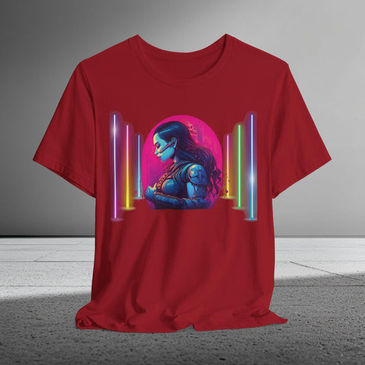 Neon AI Cyborg Girl T-Shirt | Cyberpunk Apparel | Long Lasting Print, Premium Quality Bella Canvas Tee XS to 5XL