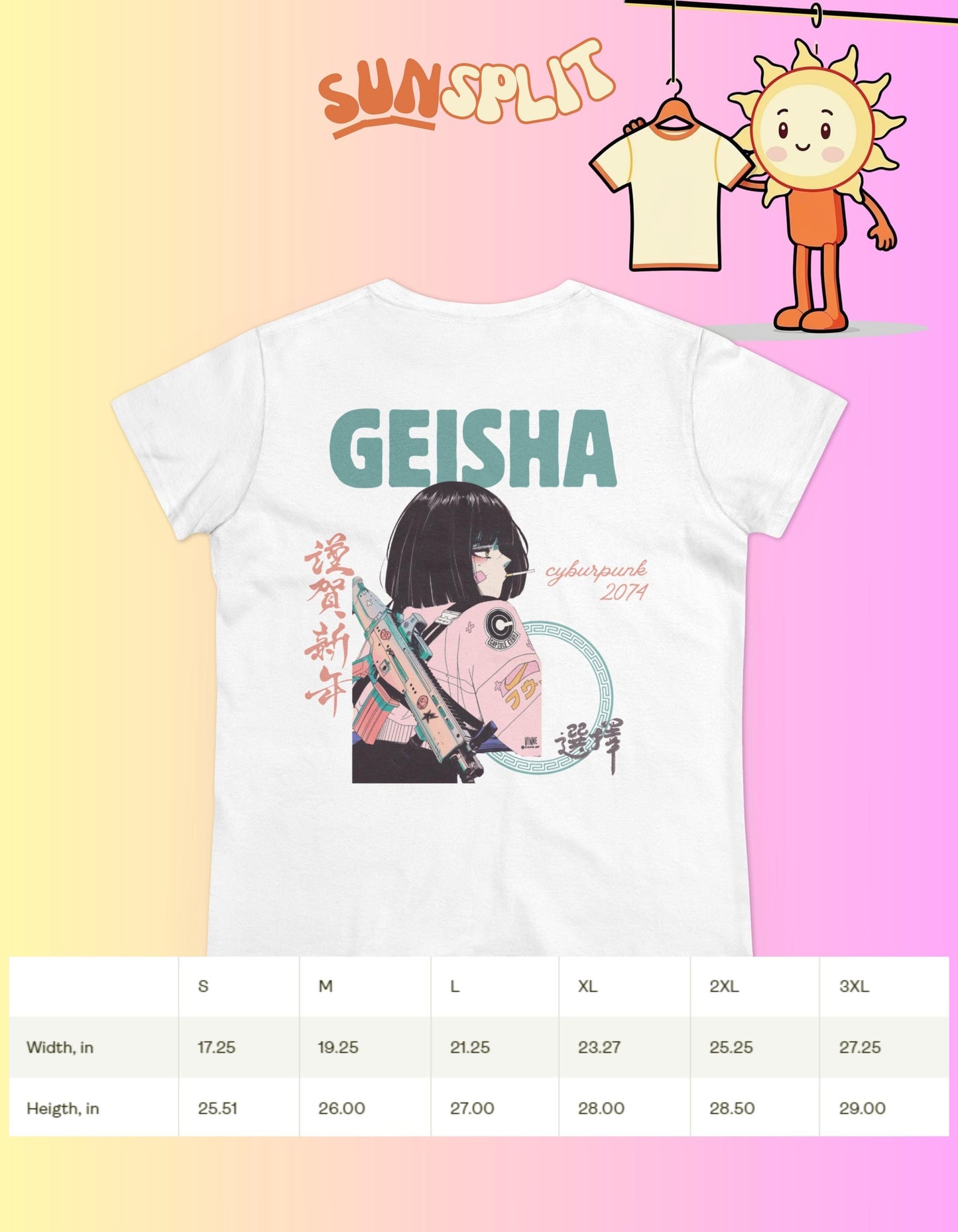 Cyberpunk Geisha Women's Midweight Cotton Tshirt, Streetwear, Anime, Casual, Japanese Girl Tshirt