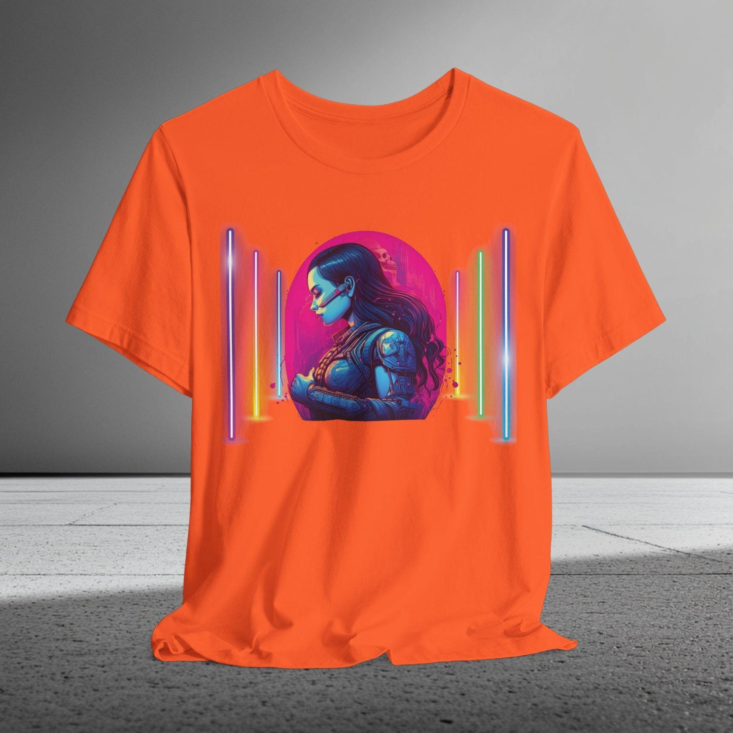 Neon AI Cyborg Girl T-Shirt | Cyberpunk Apparel | Long Lasting Print, Premium Quality Bella Canvas Tee XS to 5XL