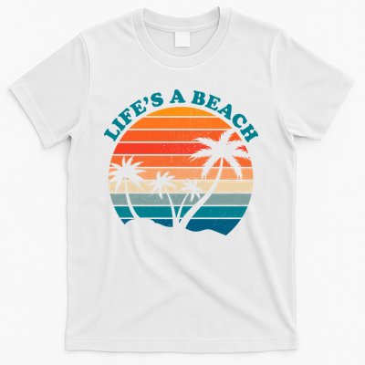 Lifes A Beach Retro Sunset Palm Tree T-Shirt