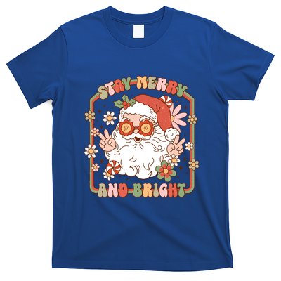 Merry Stay Bright Hippie Santa Peace Retro Groovy Christmas Gift T-Shirt