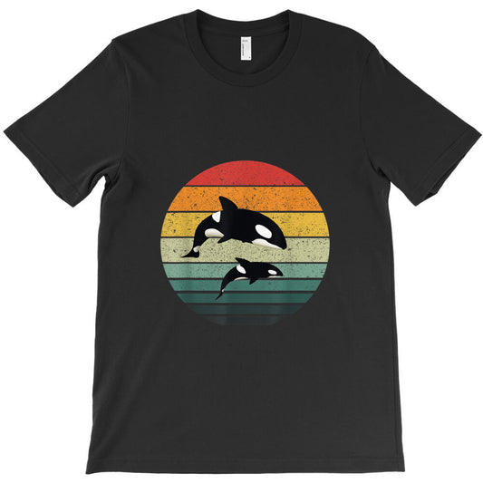 orca family vintage retro art, killer whale family T-Shirt