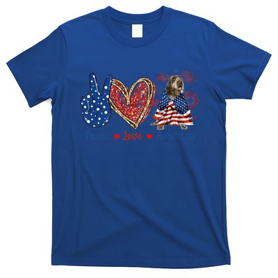 Peace Love Wirehaired Pointing Griffon Dog Patriotic America Gift T-Shirt