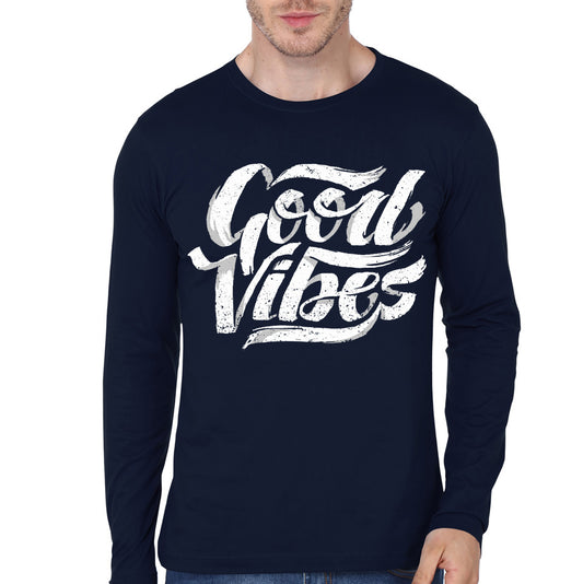 Positive Vibes Navy Blue Full Sleeve Tee