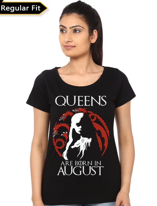 Queens Are Born In August Girls Black T-Shirt