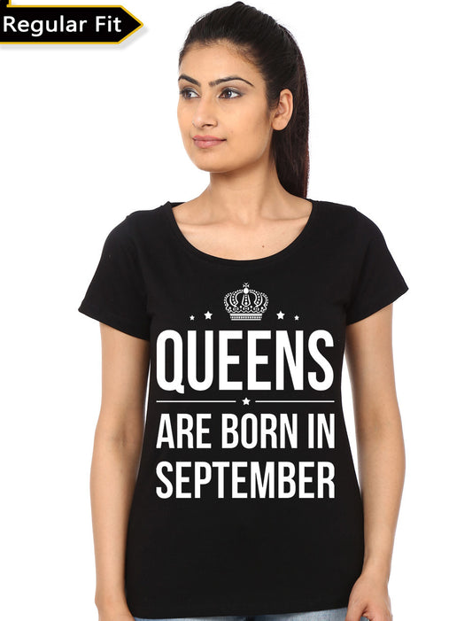 Queens Are Born In September Girlâ€™s Black T-Shirt