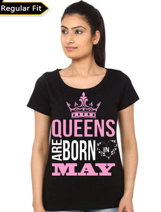 Queens Are Born In May Girls Black T-Shirt Style001