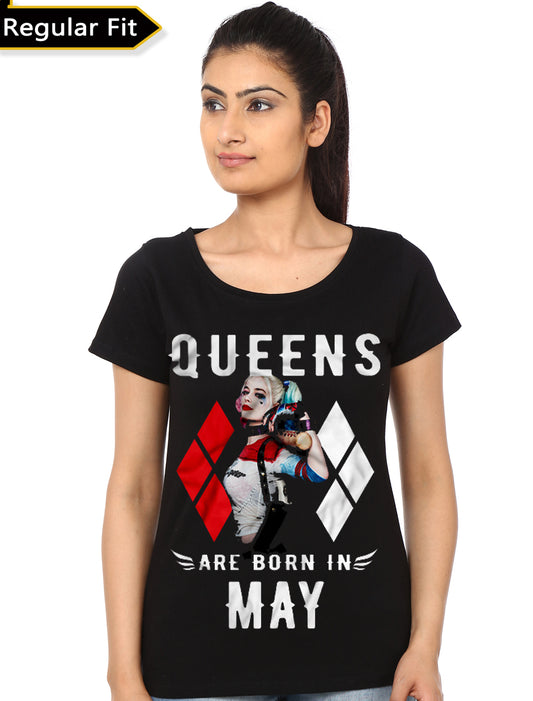 Queens Are Born In May Girls Black T-Shirt