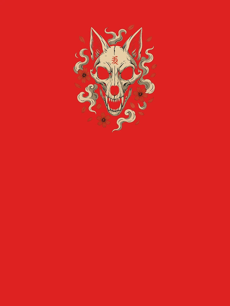 Fox Skull Spirit — Red Sakura & Smoke – Japanese Tattoo Style Classic T-Shirt