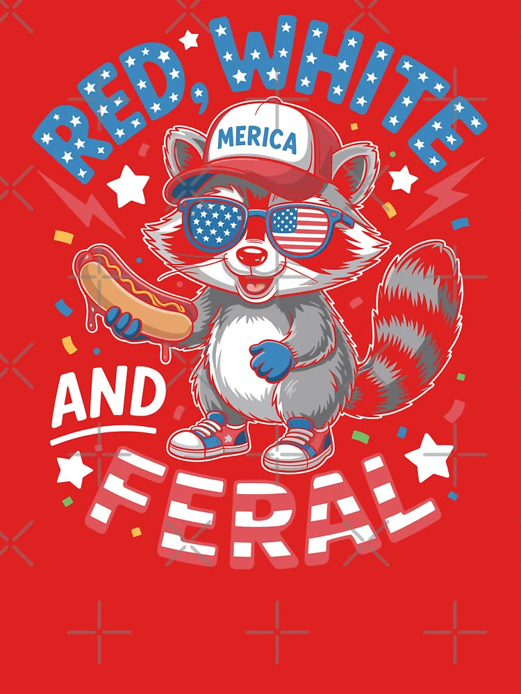 Red White and Feral Funny Raccoon USA 4th Of July Classic T-Shirt