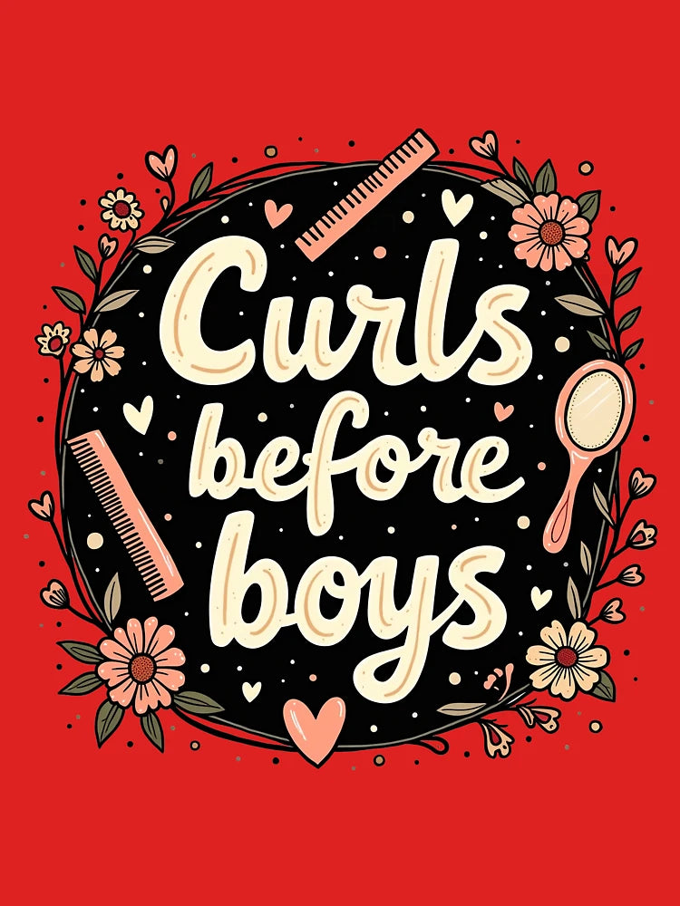 Curls Before Boys – Retro groovy floral girly design for Curly Queens Classic T-Shirt