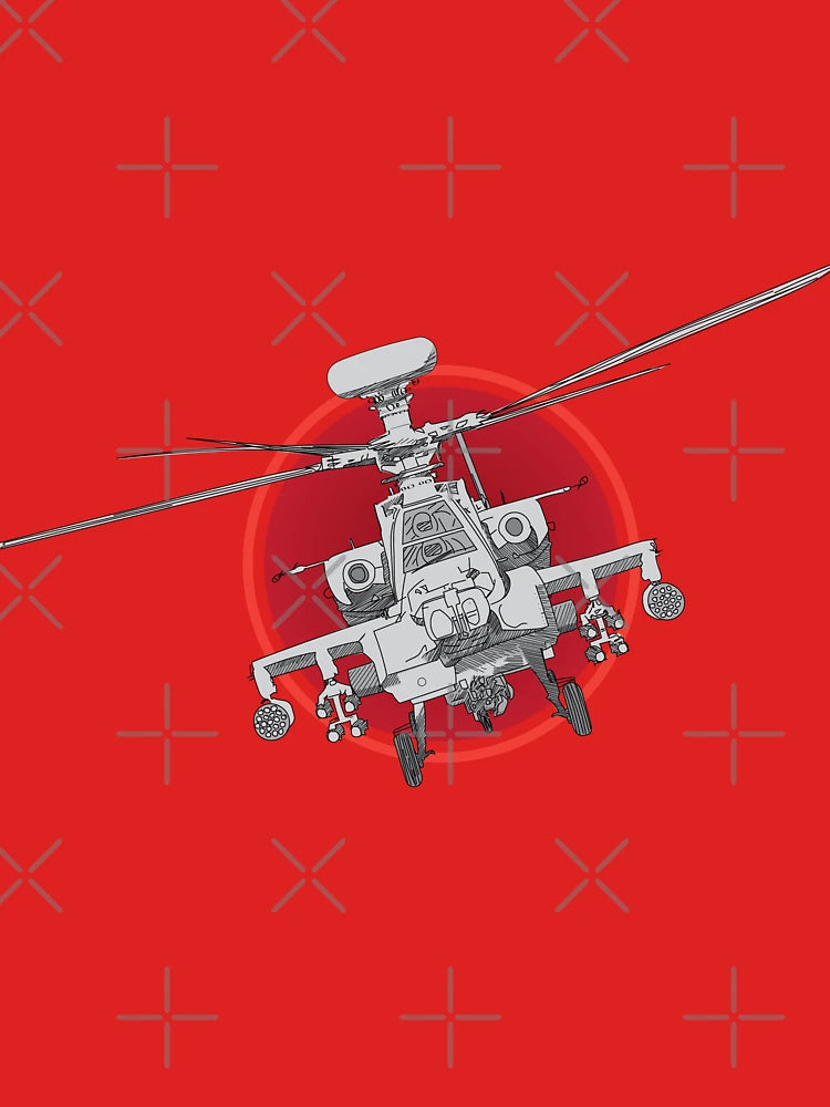 Apache Fury – Red Sun Helicopter Scribble Classic T-Shirt