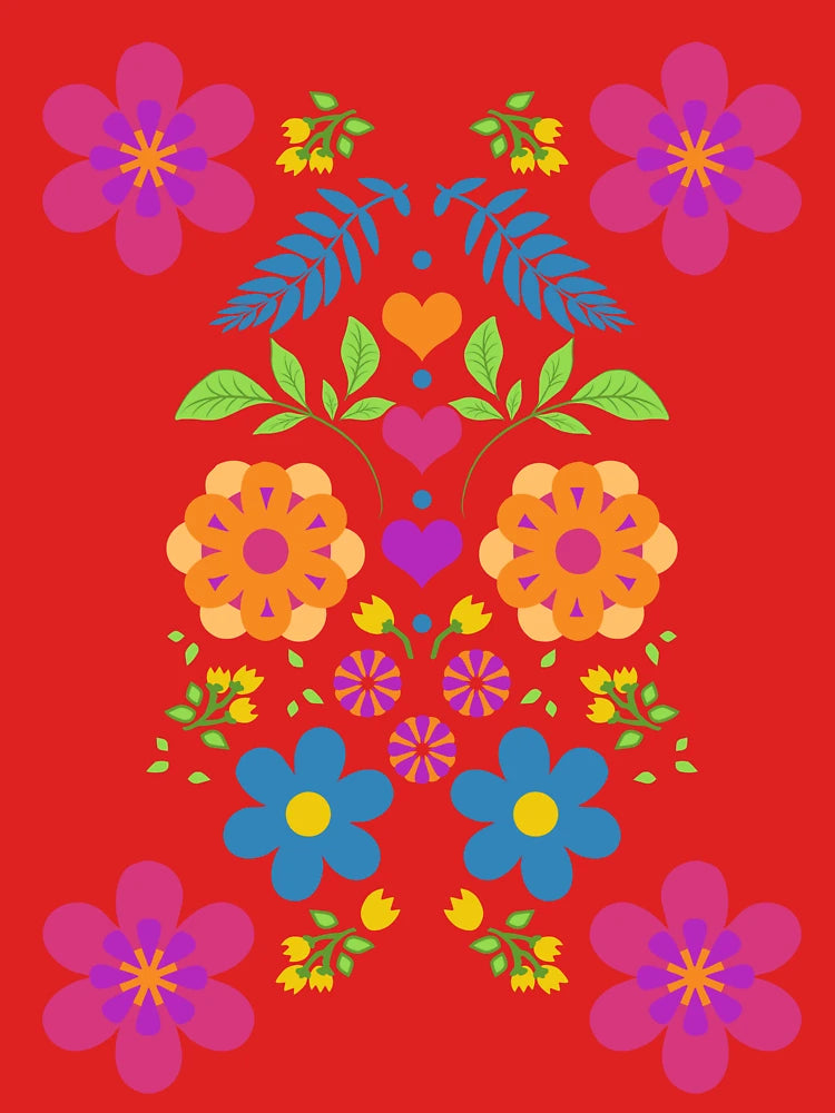 Mirrored Floral with Hearts Motif Classic T-Shirt