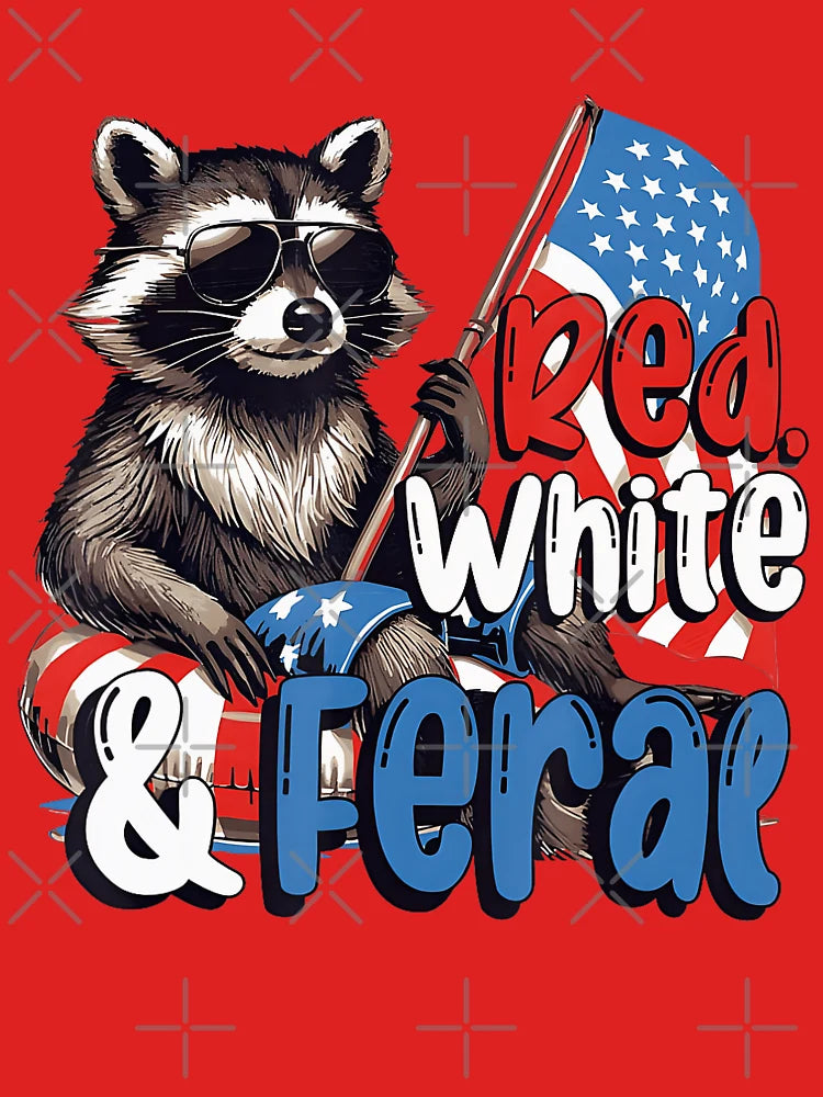 Red White And Feral Funny Racoon Feral 4Th Of July Classic T-Shirt