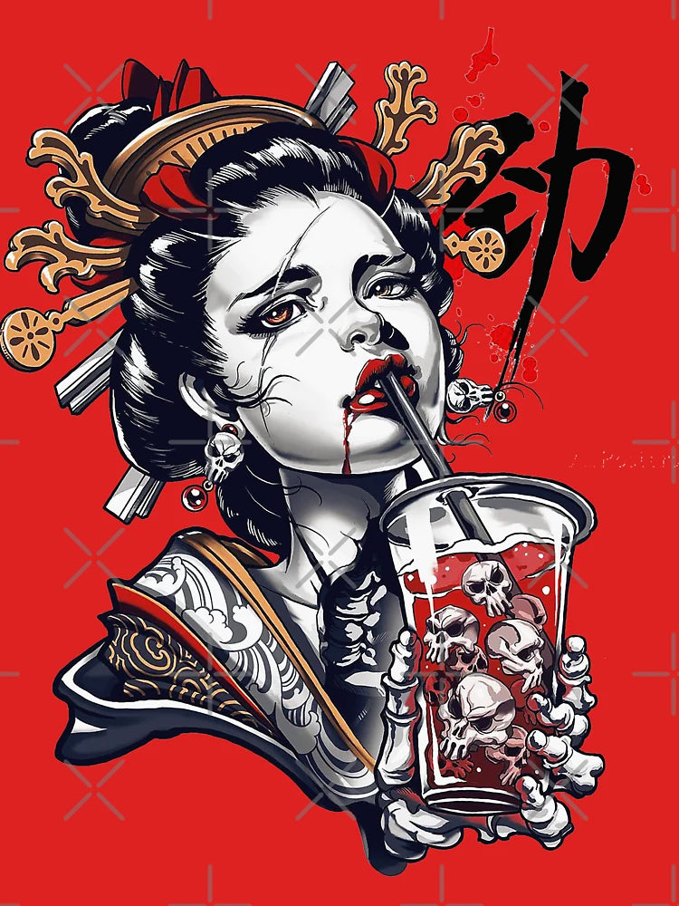 Japanese Geisha Girl Vaporwave Cyberpunk Popart Urban Style Classic T-Shirt