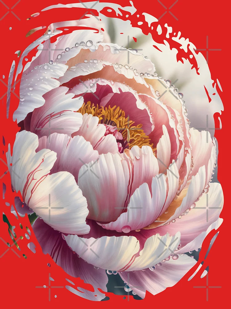 Pink peony with dew drops, Elegant flowers closeup of a delicate peony, Romantic petal design with water drops Pink and white peony blossom, Dreamy floral motif Classic T-Shirt