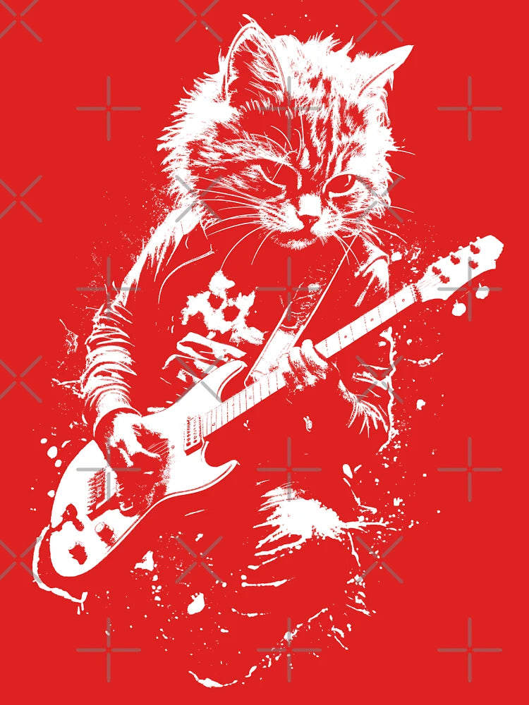 Distressed Cat Playing Guitar Punk Rock & Roll Grunge Art Classic T-Shirt