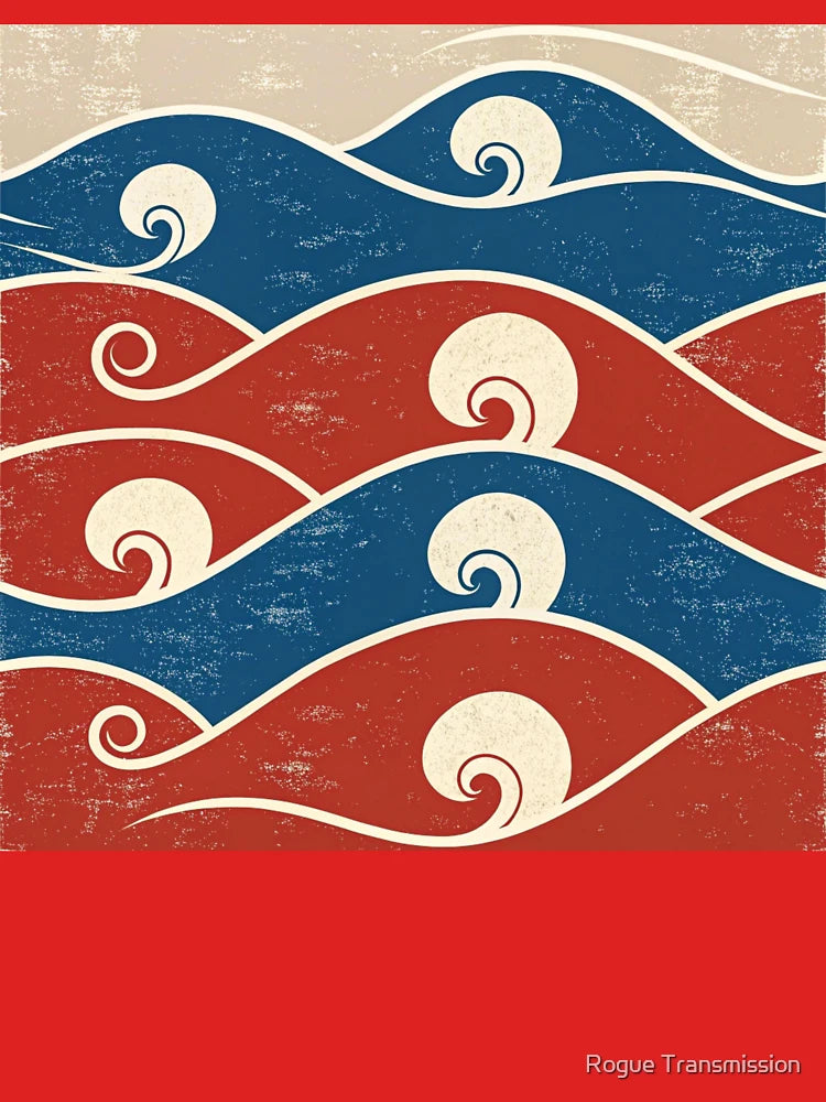 Japanese Wave Pattern – Retro Red & Blue Ukiyo-e Inspired Design Classic T-Shirt