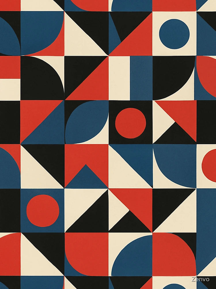 Retro Bauhaus Geometry – Red, Blue, Black & Cream Abstract Pattern Classic T-Shirt
