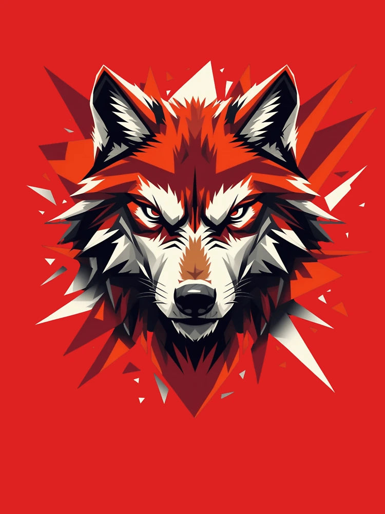 Geometric Wolf Head Art – Fierce Red and Brown Tribal Style Design Classic T-Shirt