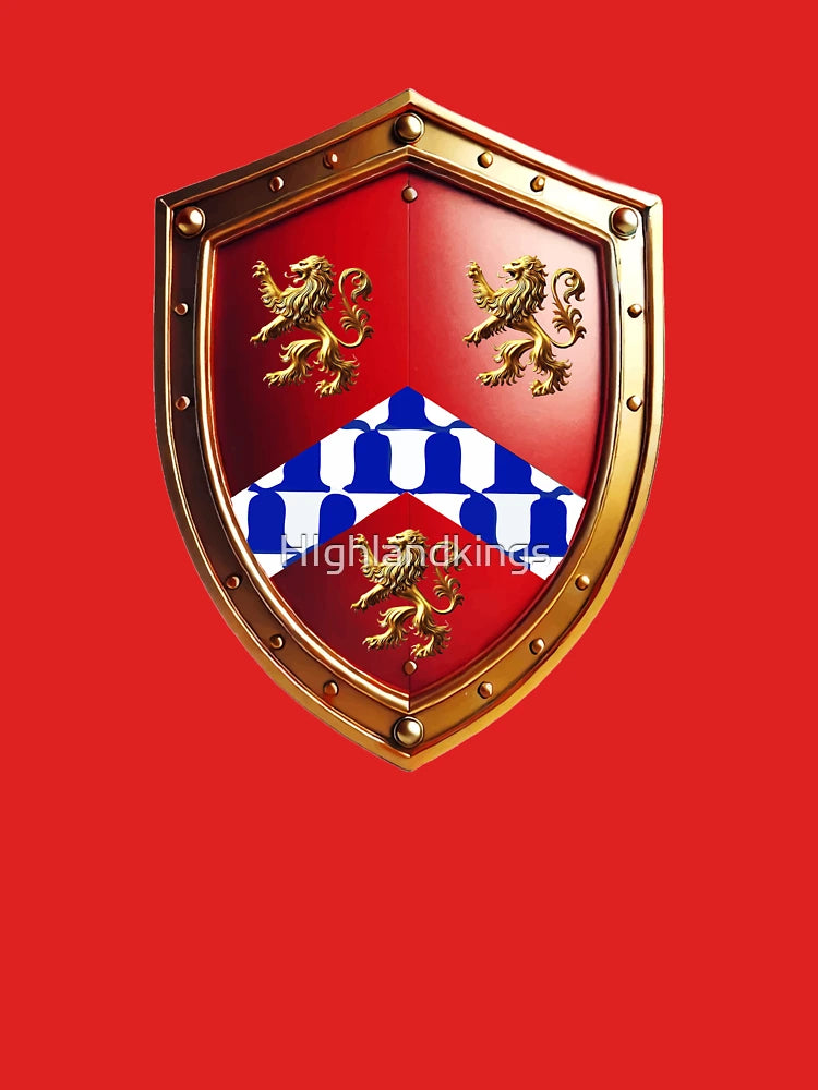 White Heraldic Shield  Chequy Blue Chevron & Golden Lions on Red Classic T-Shirt