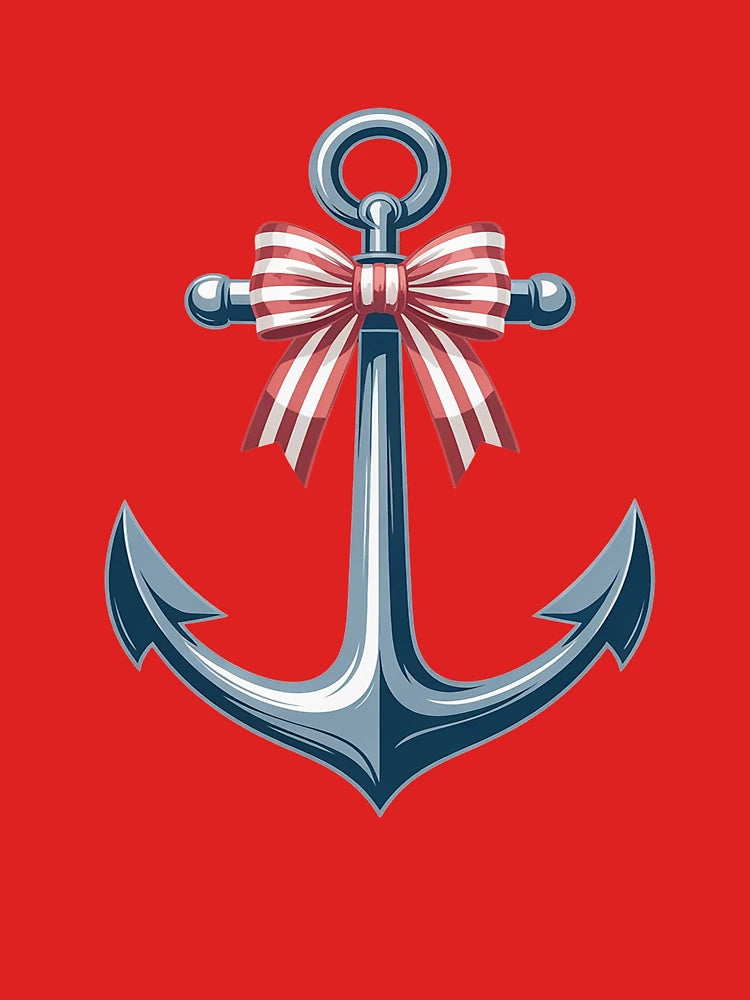 Anchor With Red Striped Bow Nautical Classic T-Shirt