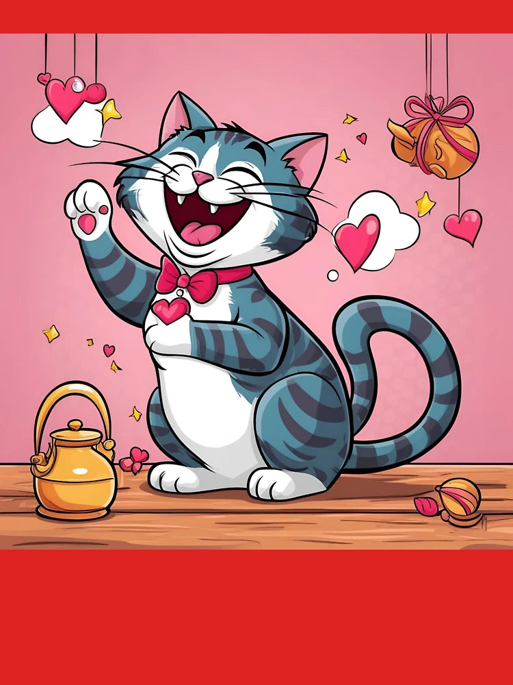 Laughing cute cat with red hearts Classic T-Shirt
