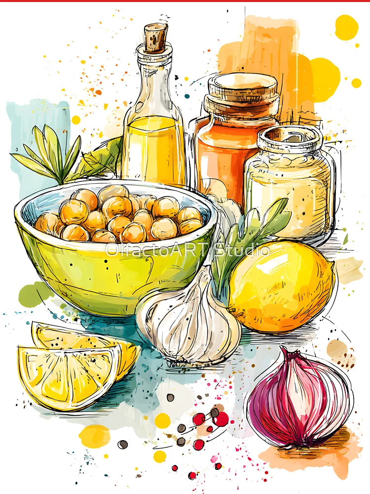 Hummus Recipe - A Vibrant Culinary Creation with Fresh Ingredients and Bold Colors Classic T-Shirt