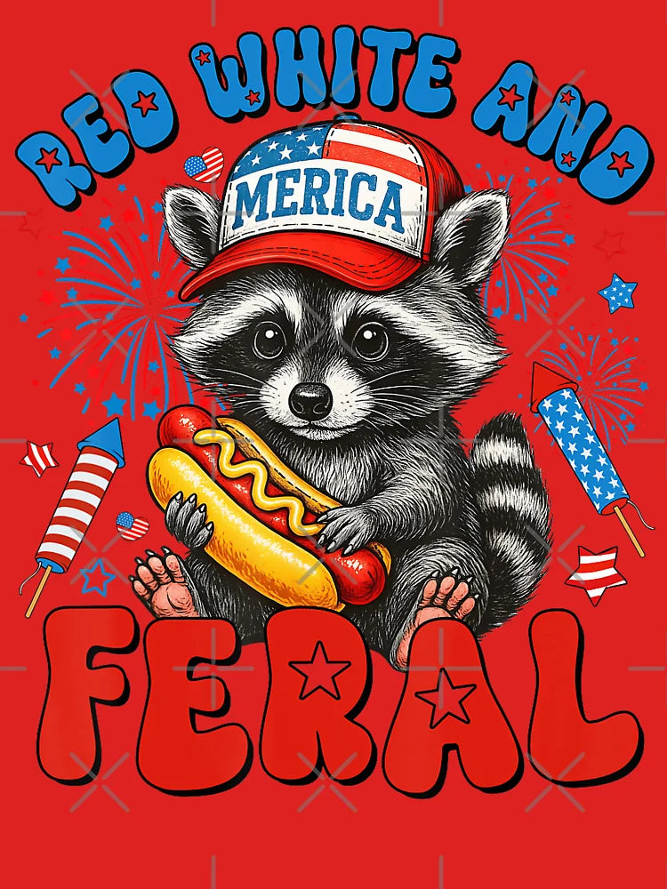 Red White And Feral Funny Raccoon USA 4Th Of July Boys Kids Classic T-Shirt