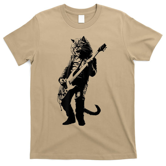 Rock Cat Playing Guitar Funny Guitar Cat T-Shirt Style001
