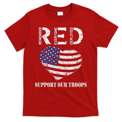 RED Friday Military Support Our Troops Heart Retro US Flag T-Shirt