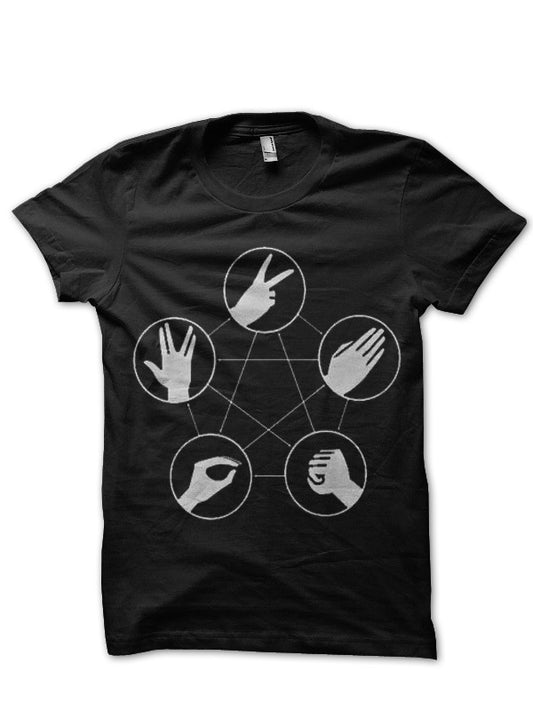 Rock Paper Scissors Lizard Spock Black T-Shirt Style002
