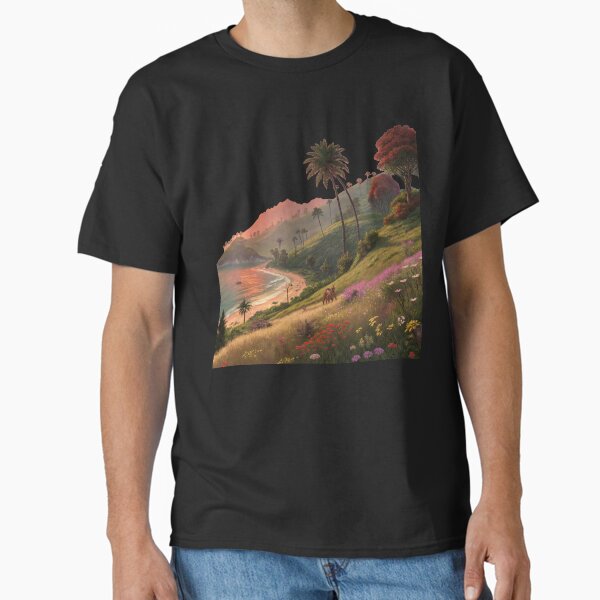 Enchanting Sunset: Mystical Hillside Seaside Forest Classic T-Shirt
