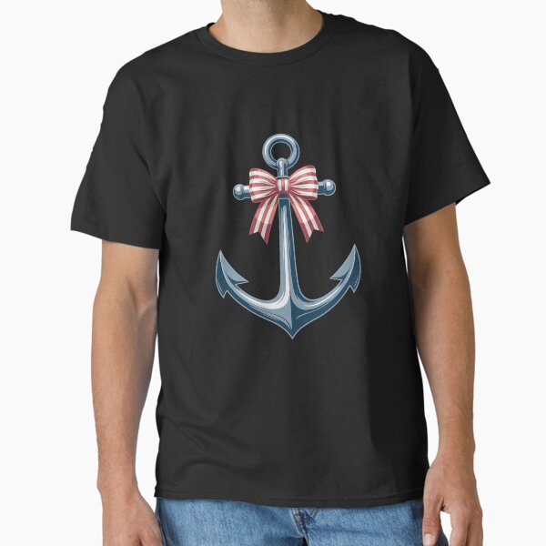 Anchor With Red Striped Bow Nautical Classic T-Shirt