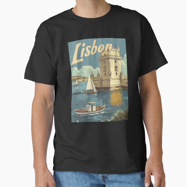 Sailboats float gracefully in the tranquil waters near the historic Belem Tower, showcasing Lisbons enchanting waterfront Classic T-Shirt