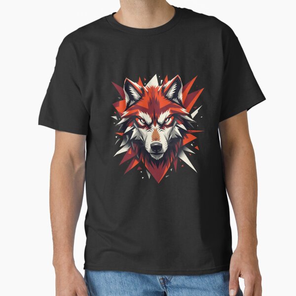 Geometric Wolf Head Art – Fierce Red and Brown Tribal Style Design Classic T-Shirt