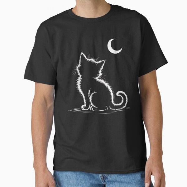 A cat sitting contemplating the moon Classic T-Shirt